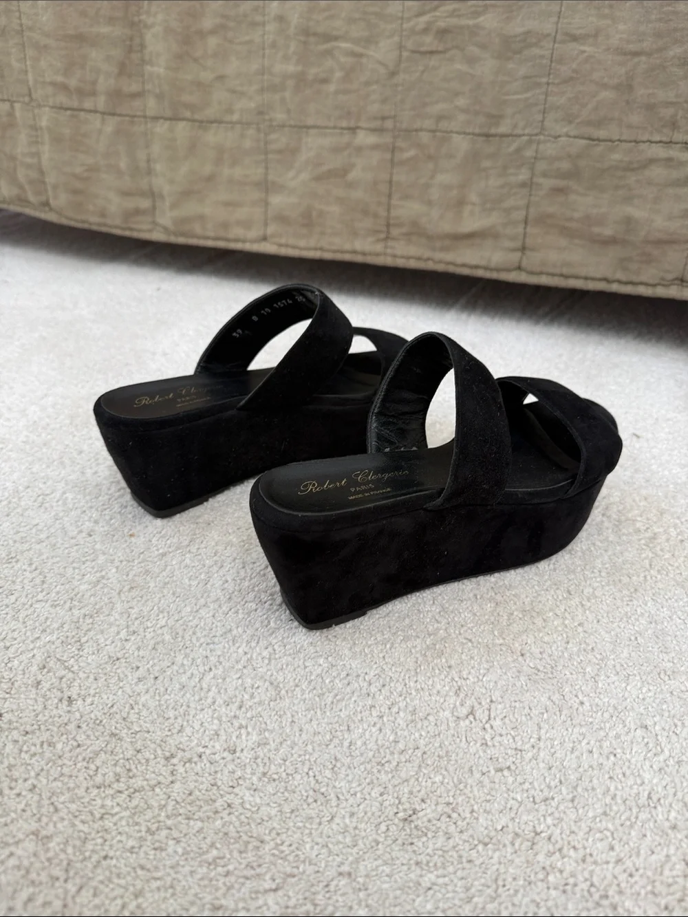 Robert Clergerie Black Suede Double-Strap Platform Slide - Women